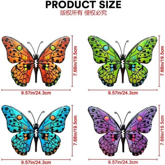 Metal Butterfly Wall Decor - 9.5" Outdoor Fence Wall Art Decor, Hanging (4 Pack) - Picture 4 of 7